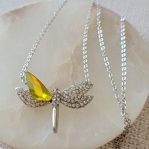 Dragonfly Necklace Rhinestone Pave Silver Tone